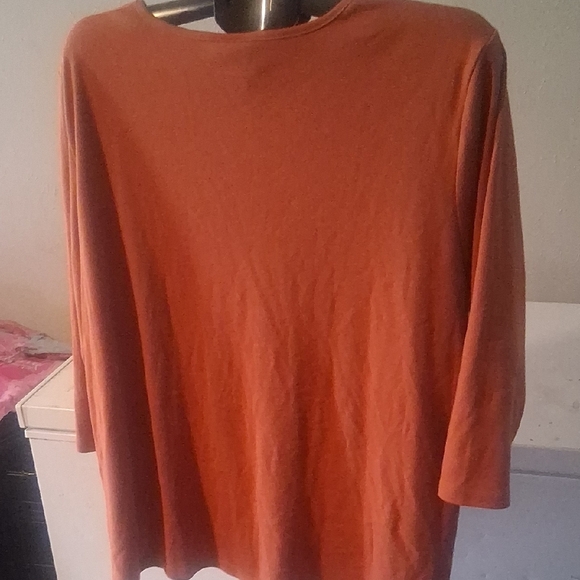 Alfred Dunner Orange Embroidered Beaded V-Neck 3/4 Sleeve Top - Picture 3 of 5